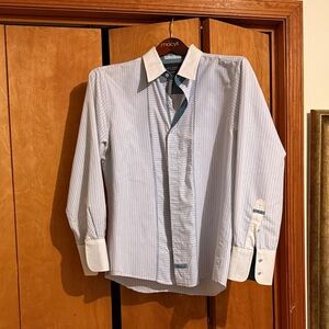 Light Blue Pinstripe Men’s Dress Shirt with Contrast Collar size XL Scott Weilan